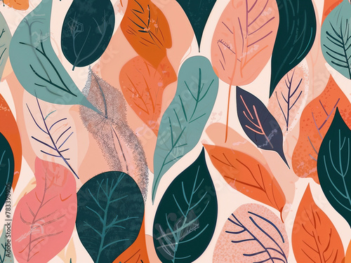 Abstract Botanical Pattern with Earthy Tones and Leaf Shapes