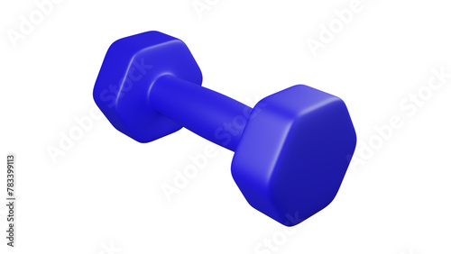 Blue rubberized dumbbell isolated on transparent and white background. Sport concept. 3D render