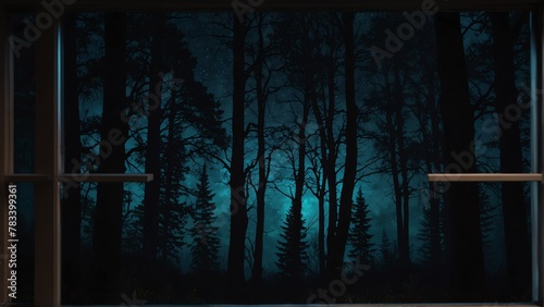 forest night landscape nature view from a window background from Generative AI