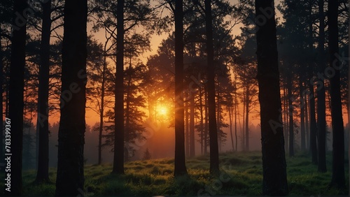 forest sunset landscape nature view from a window background from Generative AI