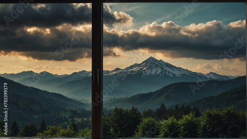 mountain landscape nature view from a window background from Generative AI