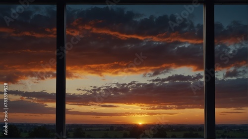 summer sunset landscape nature view from a window background from Generative AI © SevenThreeSky