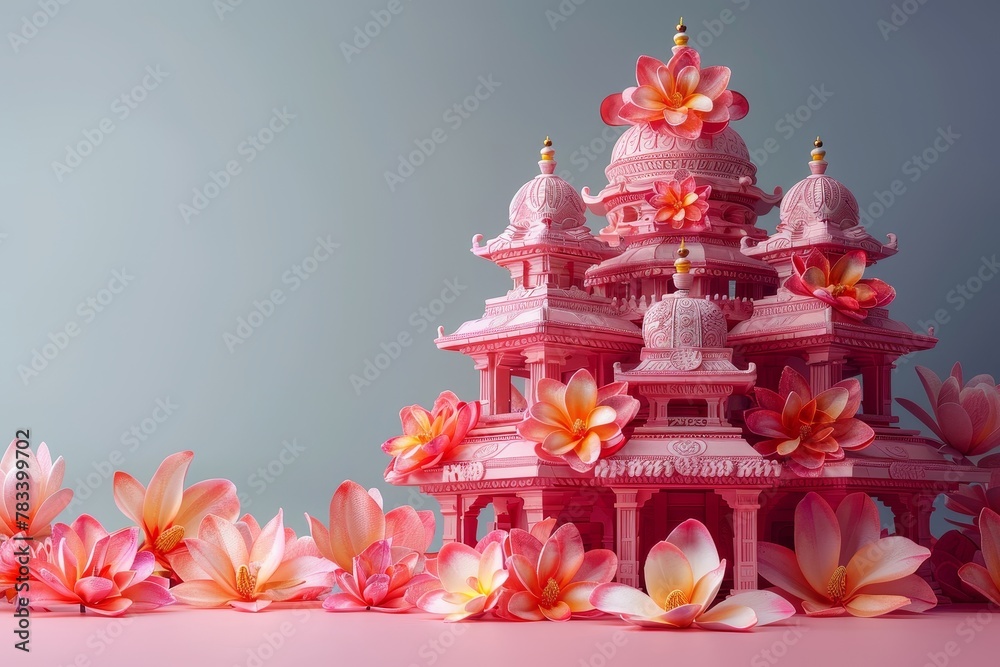 Group of Pink Flowers on Table. Generative AI Group of Pink Flowers on Table. Generative AI