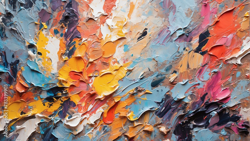 Abstract oil paint background with energetic brushstrokes and vibrant splashes of color.