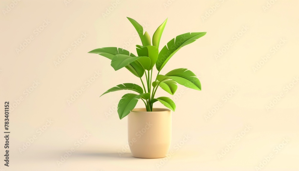 Minimalist Green Plant in White Pot on Beige Background for Marketing Materials. This image features a single green plant in a white minimalist pot on a beige background. 