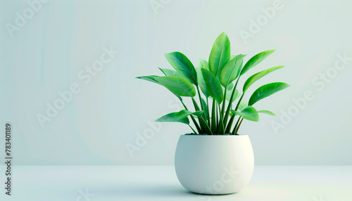 A small, green plant in a white pot isolated on a white background. The plant has a round shape and is full of leaves. It is a perfect decoration for any home or office.