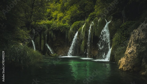 water falls over greenery into small ponds croatia