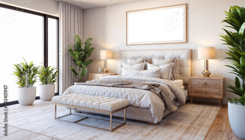 Fototapeta Naklejka Na Ścianę i Meble -  3d rendering luxury bedroom suite in hotel with wood wall and carpet