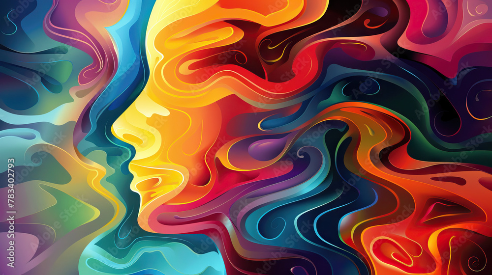 Psychological Depth: A Vector Background with a Human Head Representing Psychological Depth, Featuring Layers of Symbolism and Intricate Details, Great for Psychological Concepts.
