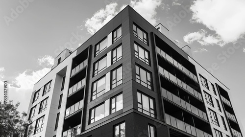 luxurious black and white apartment building exterior architectural photography