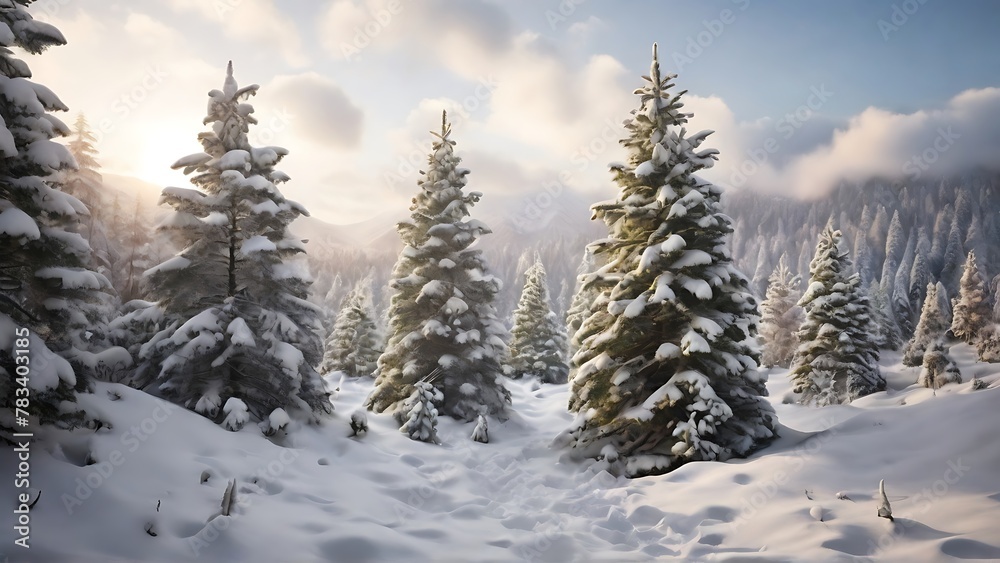 Winter Wonderland: Christmas Trees Covered with Snow in the Jungle