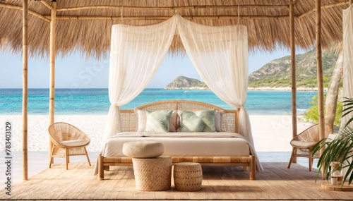 Luxury Bed on the Tropical Beach - 3d Rendering