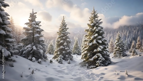 Winter Wonderland: Christmas Trees Covered with Snow in the Jungle