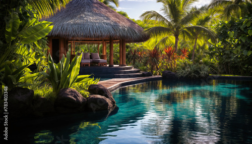 Swimming pool in a tropical garden. 3D Rendering. © Graphic Dude