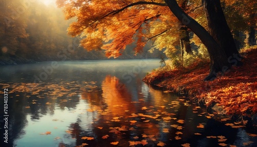 autumn leaves on the water