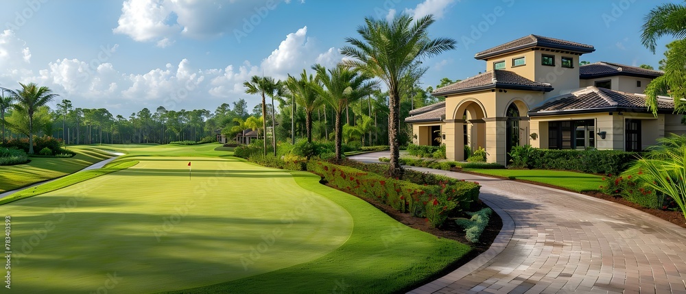 Elegant Home Overlooking Serene Golf Green. Concept Luxurious Interiors, Golf View, Modern Architecture, Elegant Decor, Peaceful Retreat