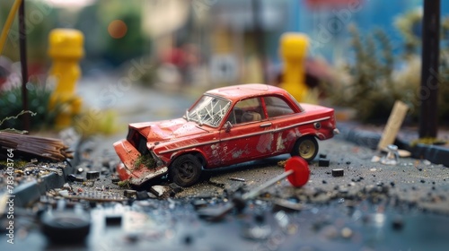 realistic miniature car accident.