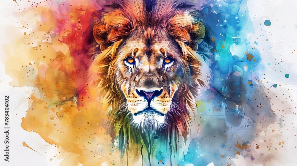 majestic lion king portrait in vivid watercolors