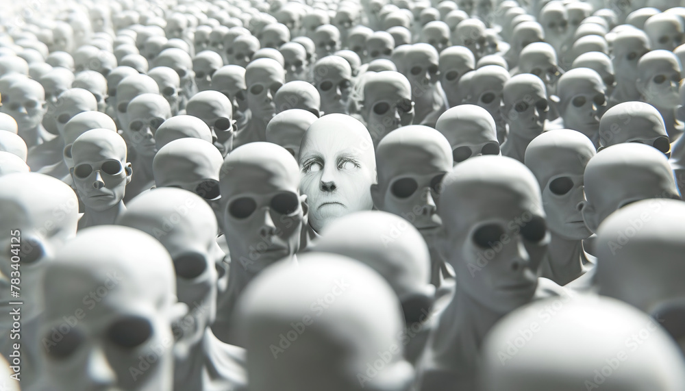 Obraz premium Vanishing Act: Close-Up View of Invisibility Amid a Sea of Faces.