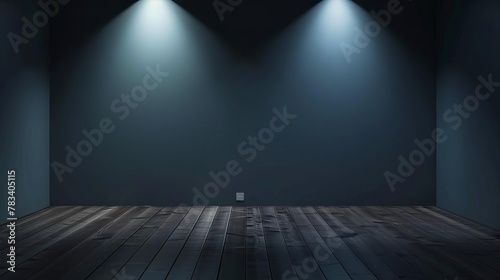 minimalist empty room with chiaroscuro lighting and wooden floor product showcase background