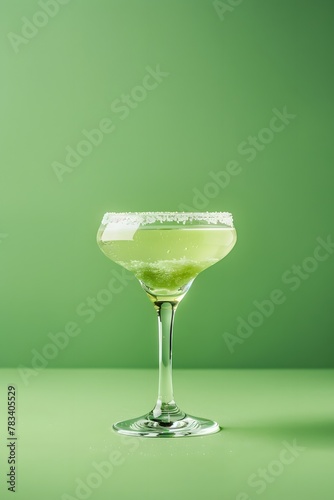 cocktail margarita glass alcohol liquid lime salt retro summer party poster green background photo pop art flat lay style copy space