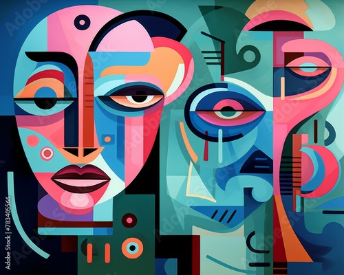 Abstract surreal art in cubism style