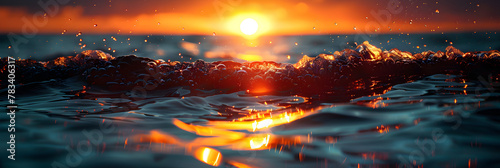 Sunset in Ocean , Sunset over the sea 3d image wallpaper  © Abdul