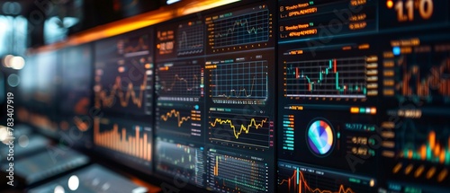 Screen showing complex market prediction models, vivid clarity, analytical depth