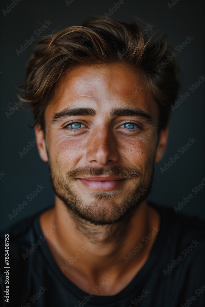 Portrait of confident adult man with beard and blue eyes close up Portrait of confident adult man with beard and blue eyes close up