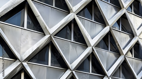 A close-up abstract view showcasing modern aluminum ventilated triangles adorning a building facade.
