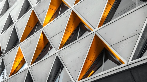 A close-up abstract view showcasing modern aluminum ventilated triangles adorning a building facade.
 photo