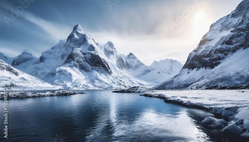winter arctic mountain ranges illustration landscape cold water scenery sky travel winter arctic mountain ranges