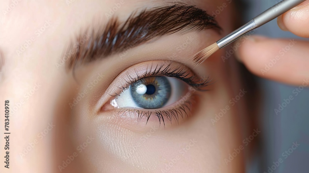 close-up of eyebrow care. Adorable young woman shaping her eyebrows.
