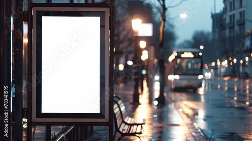 City Bus Stop Digital Ad Display Mockup, Urban Environment, AI Created