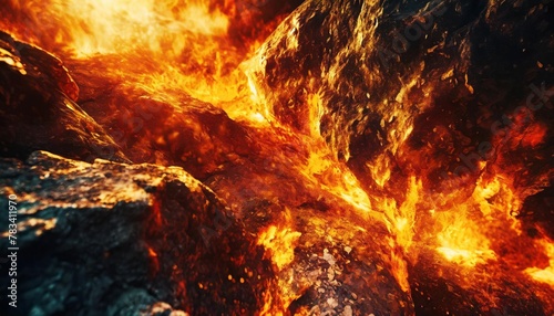 abstract background the rocky surface of the planet is engulfed in flames