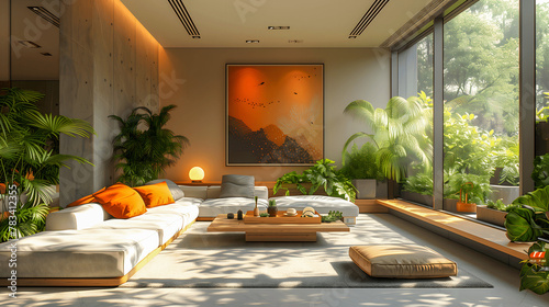 Modern Smart Home Living Room with Advanced Technology Integration