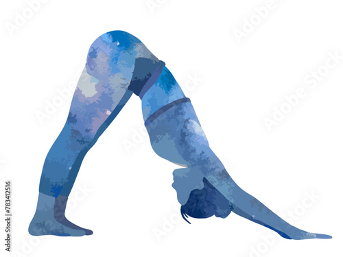 Downward facing dog yoga pose vector illustration. Female doing yoga silhouette minimalist vector illustration of Adho Mukha Svanasana. Wellbeing theme, healthy, practice. 