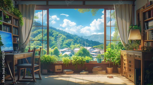 study room, anime background photo