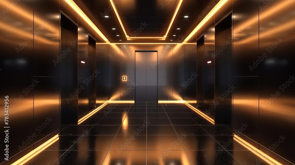 sleek modern elevator interior with polished surfaces and illuminated buttons digital illustration sleek modern elevator interior with polished surfaces and illuminated buttons digital illustration