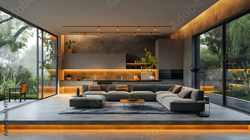 Modern Smart Home Living Room with Advanced Technology Integration