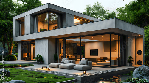 Modern Smart Home Living Room with Advanced Technology Integration