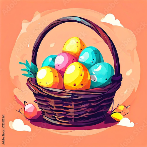 Creative poster for easter eggs with a basket of easter eggs happy eater day theme