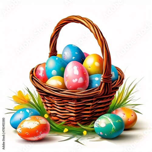 Creative poster for easter eggs with a basket of easter eggs happy eater day theme