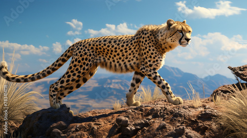 Cheetah's Ascent: A Unique Scene of Graceful Agility Amidst Rocky Heights