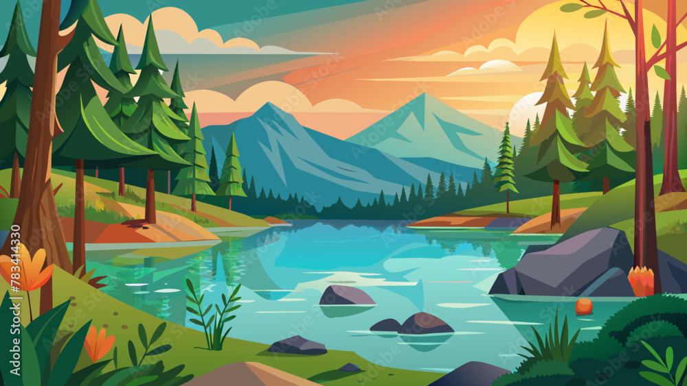 lake-in-the-forest vector illustration