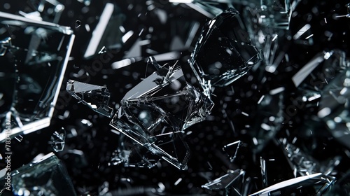 realistic broken glass texture on black background sharp shattered shards wallpaper closeup abstract photo