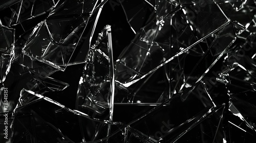 realistic broken glass texture on black background sharp shattered shards wallpaper closeup abstract photo photo