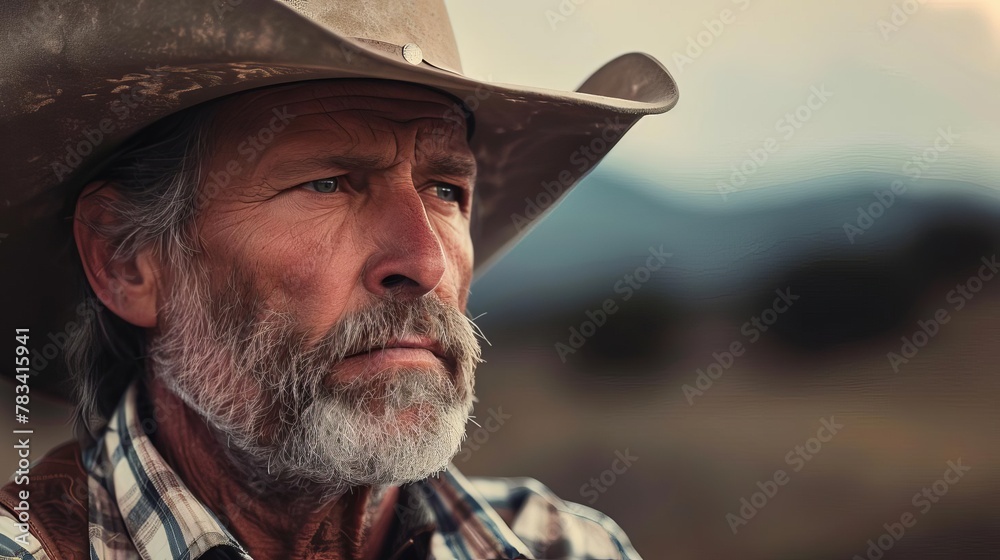 rugged cowboy gazes pensively into the distance portrait capturing the essence of the american west rugged cowboy gazes pensively into the distance portrait capturing the essence of the american west
