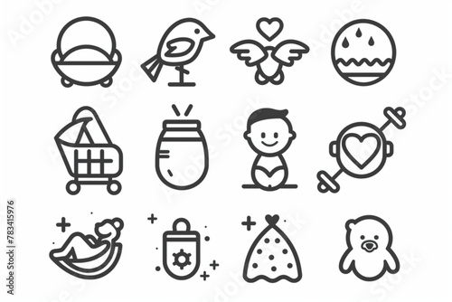 Babies, motherhood and lactation thin line icon set 1 of 2. Symbol collection in transparent background. Editable vector stroke. 512x512 Pixel Perfect. vector icon, white background, black colour icon