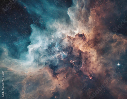 Cloud Nebula in Outerspace Teal, Black, Muted Purple AI photo